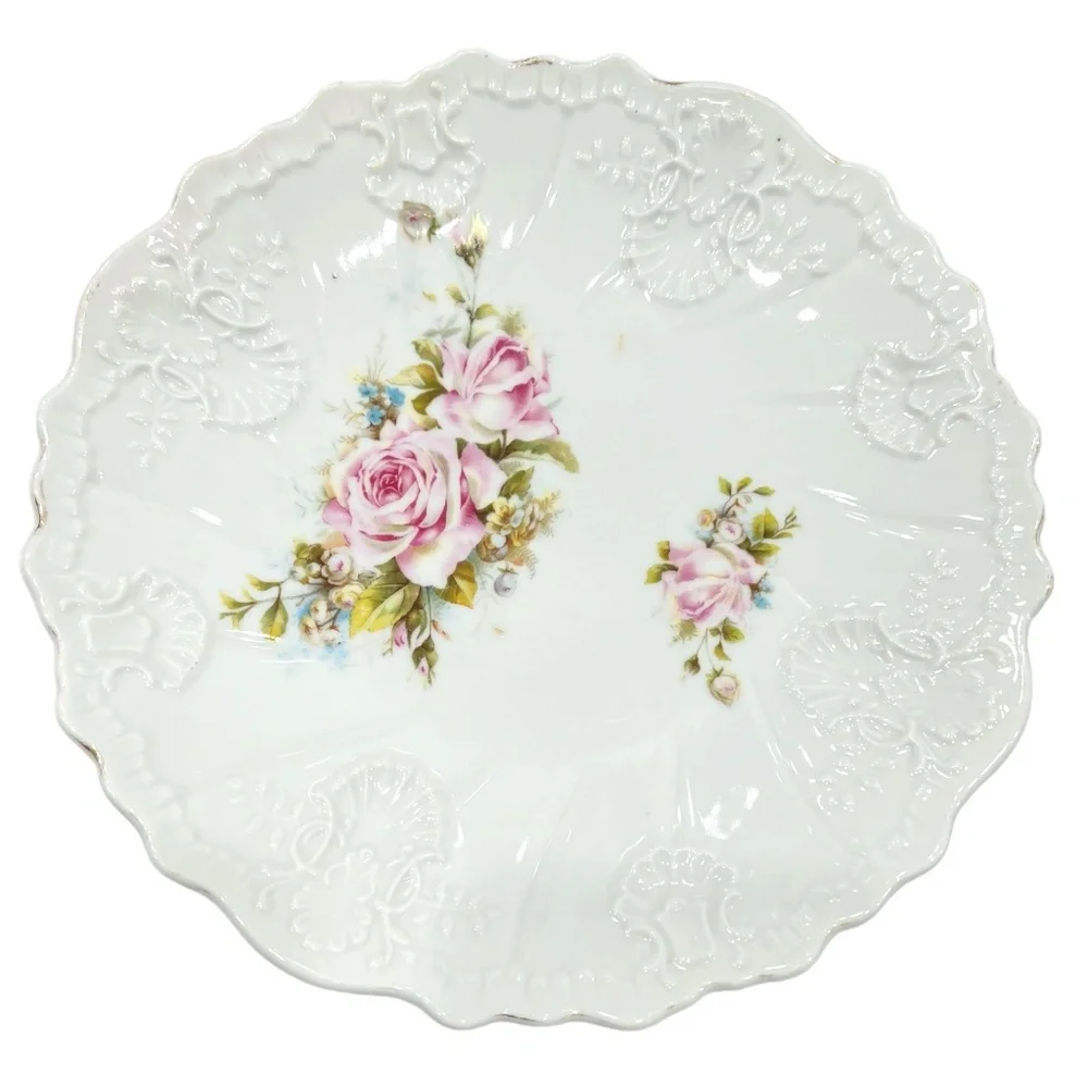 VINTAGE ROSE FLORAL & GOLD CHINA PLATES - SET OF 3